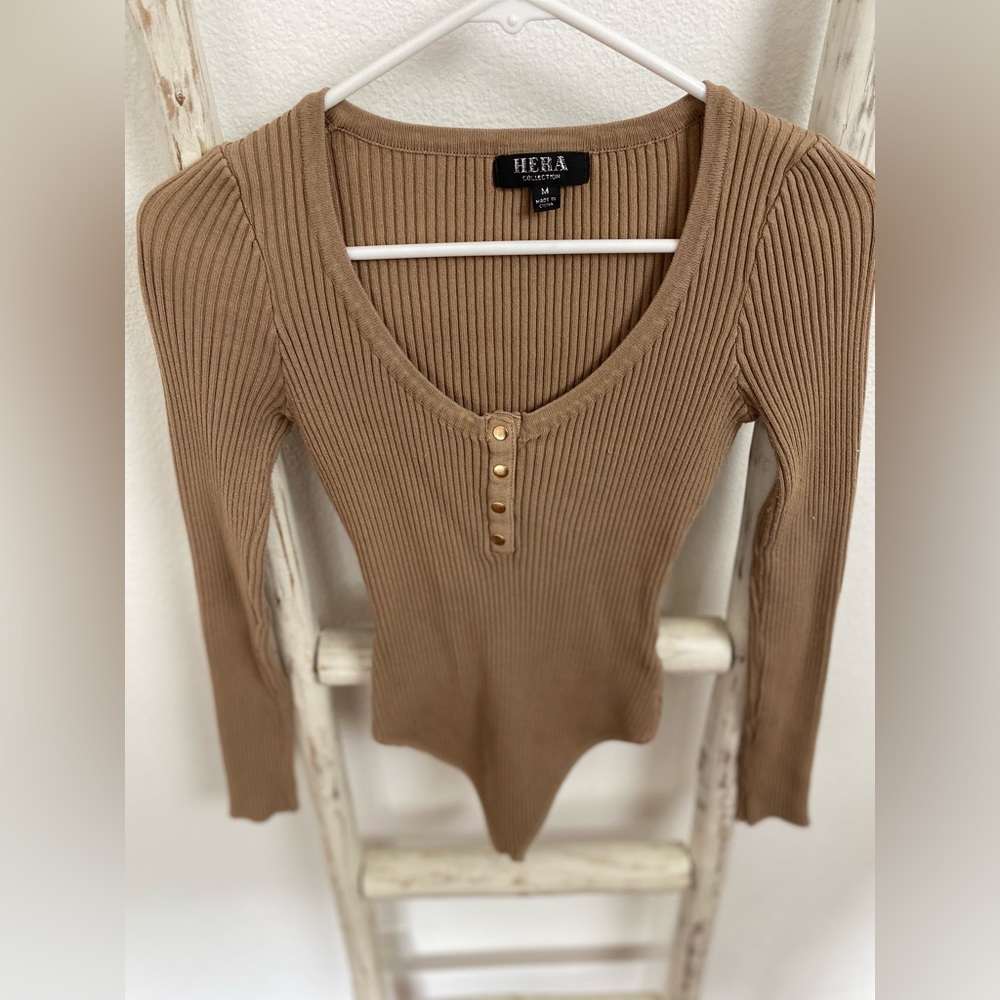 Ribbed Bodysuit in Brown by Hera Collection